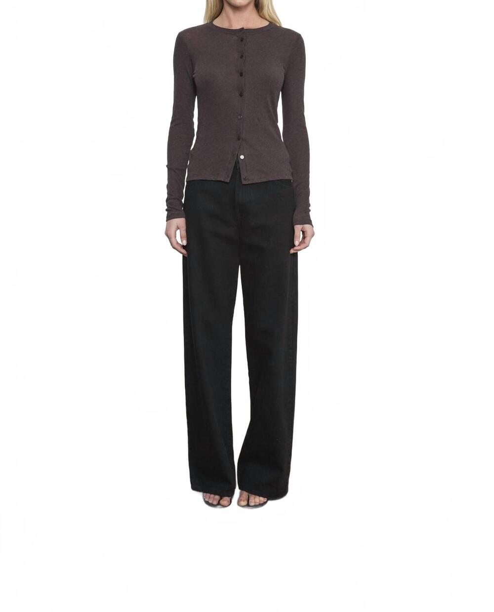 NEW ENZA COSTA cashmere long sleeve cardigan in dark brown